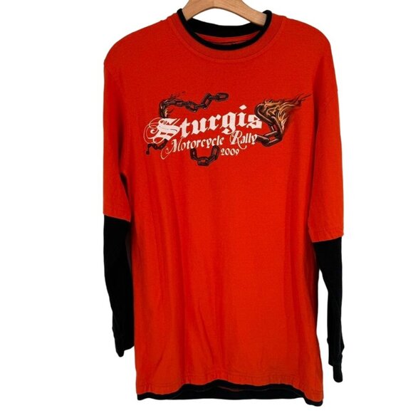 Sturgis mens 2009 69th Annual Motorcycle Rally Long Sleeve Orange T-Shirt Size l - Picture 1 of 9